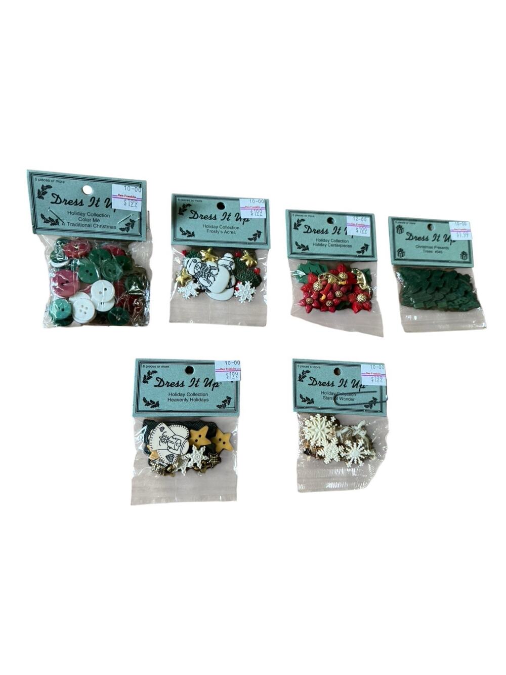 Vintage Dress It Up Holiday Buttons Embellishments Lot 6 Christmas Craft Sewing